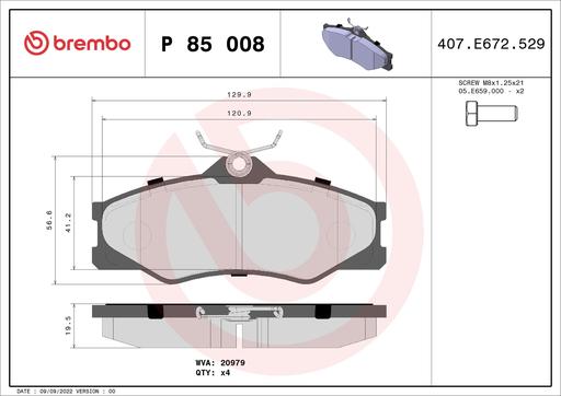 [P85008] BRAKE PADS FRONT BREMBO VAG