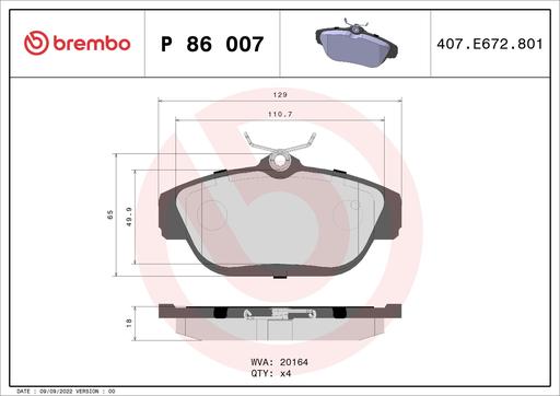 [P86007] BRAKE PADS FRONT BREMBO VOLVO