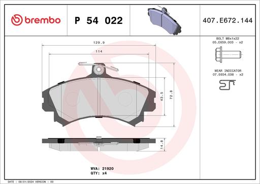 [P54022] BRAKE PADS FRONT BREMBO VOLVO