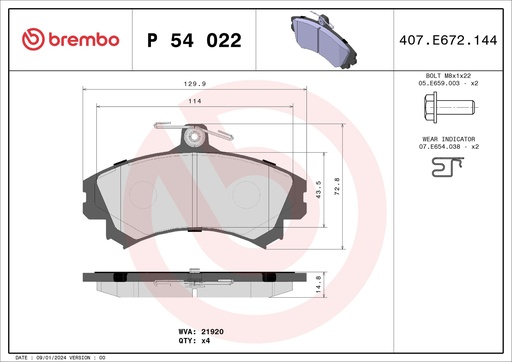 [P54022] FRONT PADS BREMBO VOLVO