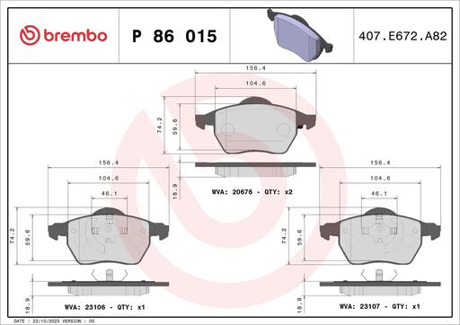 [P86015] BRAKE PADS FRONT BREMBO VOLVO