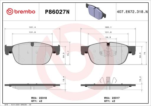 [P86027N] BRAKE PADS FRONT BREMBO CERAMIC VOLVO