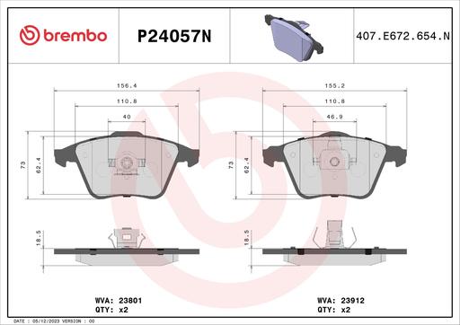 [P24057N] BRAKE PADS FRONT BREMBO CERAMIC VOLVO SAAB