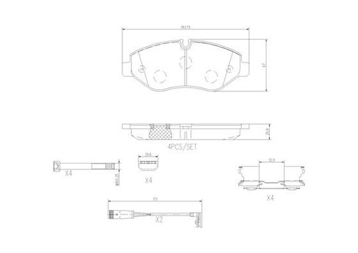 [P50085N] BRAKE PADS FRONT WITH SENSOR BREMBO CERAMIC MERC VAG (BREMBO CALIPER VERSION)