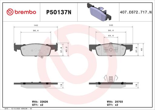 [P50137N] BRAKE PADS FRONT BREMBO CERAMIC SMART