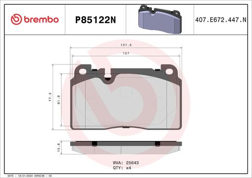 [P85122N] BRAKE PADS FRONT BREMBO CERAMIC VAG