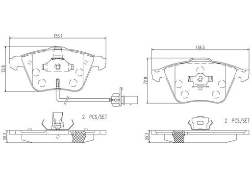 [P85084N] BRAKE PADS FRONT WITH SENSOR BREMBO CERAMIC VAG