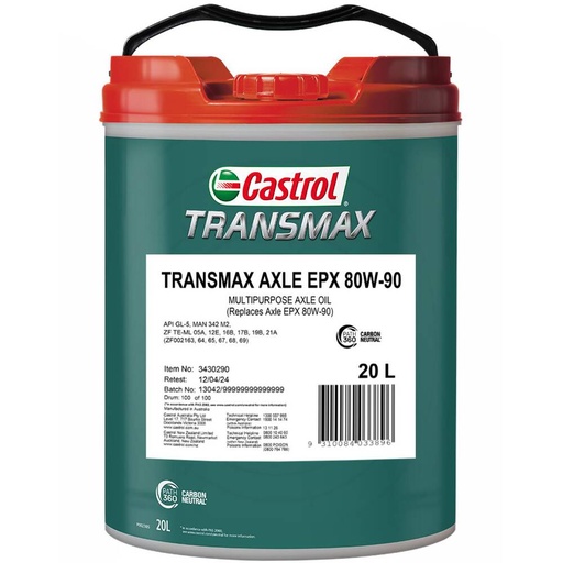 [3430290] GEAR OIL 20L 80W90 TRANSMAX AXLE EPX  CASTROL