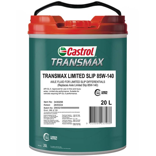 [3430298] GEAR OIL 20L 85W140 TRANSMAX LIMITED SLIP CASTROL
