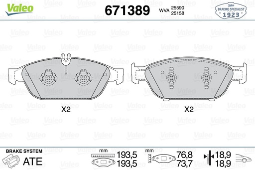 [671389] FRONT PADS VALEO MERC