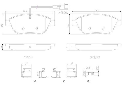 [P23137N] BRAKE PADS FRONT WITH SENSOR BREMBO CERAMIC FIAT