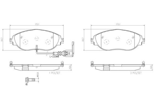 [P85131N] BRAKE PADS FRONT WITH SENSOR BREMBO CERAMIC VAG
