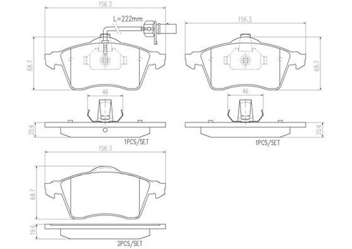 [P85049N] BRAKE PADS FRONT WITH SENSOR BREMBO CERAMIC VAG