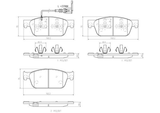 [P85141N] BRAKE PADS FRONT WITH SENSOR BREMBO CERAMIC VAG