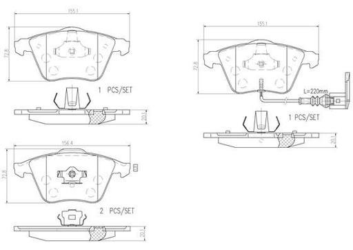 [P85079N] BRAKE PADS FRONT WITH SENSOR BREMBO CERAMIC VAG