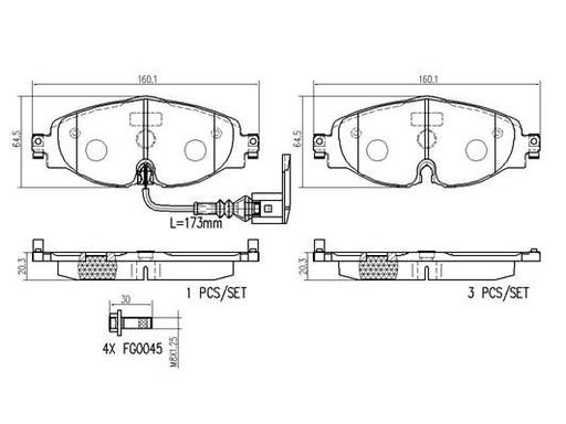 [P85126N] BRAKE PADS FRONT WITH SENSOR BREMBO CERAMIC VAG