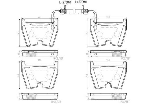 [P85132N] FRONT PADS W/SENSOR BREMBO CERAMIC VAG