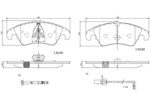 [P85145N] BRAKE PADS FRONT WITH SENSOR BREMBO CERAMIC VAG