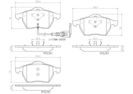 [P85045N] BRAKE PADS FRONT WITH SENSOR BREMBO CERAMIC VAG