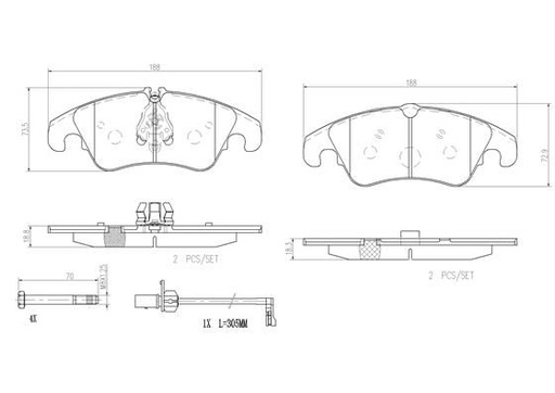 [P85098N] FRONT PADS W/SENSOR BREMBO CERAMIC VAG