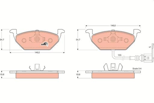 [GDB1386] BRAKE PADS FRONT WITH SENSOR TRW VAG