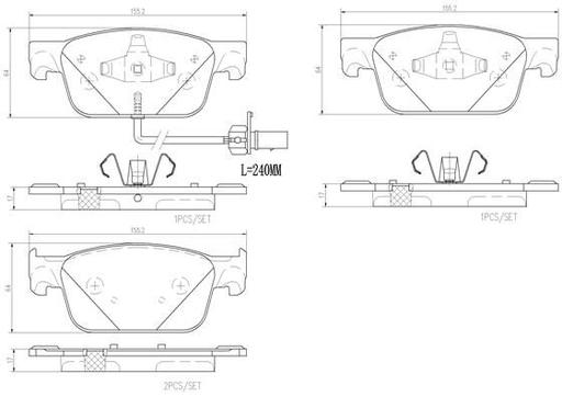 [P85153N] BRAKE PADS FRONT WITH SENSOR BREMBO CERAMIC AUDI VAG
