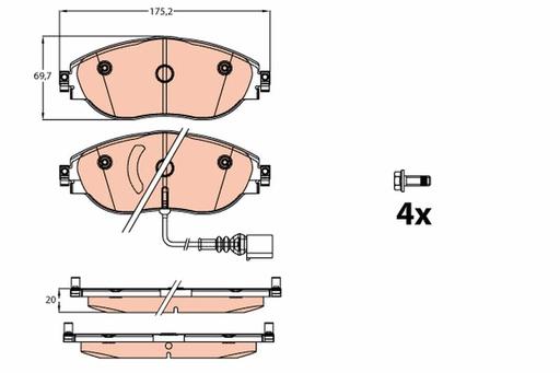 [GDB2114] BRAKE PADS FRONT WITH SENSOR TRW VAG