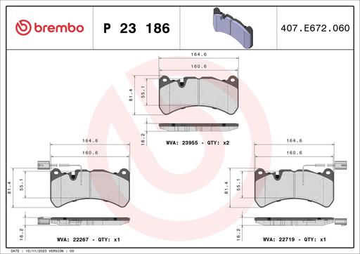 [P23186] BRAKE PADS FRONT WITH SENSOR BREMBO ALFA