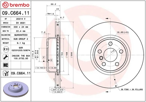 [09.C664.11] FRONT DISC 330MM BREMBO BMW [1-PIECE]