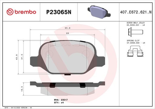 [P23065N] REAR PADS BREMBO CERAMIC ALFA