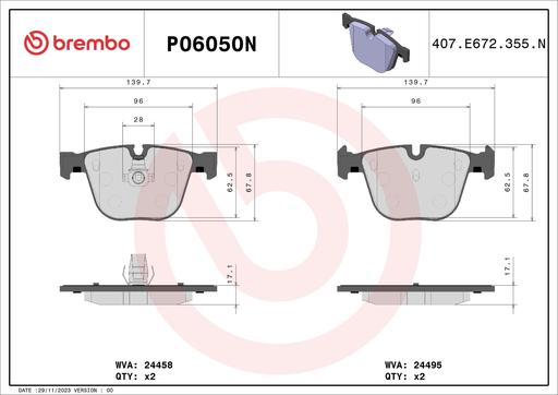 [P06050N] BRAKE PADS REAR BREMBO CERAMIC BMW
