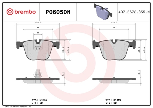 [P06050N] REAR PADS BREMBO CERAMIC BMW