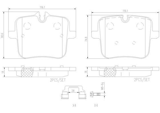 [P06109N] BRAKE PADS REAR BREMBO CERAMIC BMW ROLLS-ROYCE