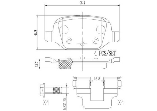 [P23064N] BRAKE PADS REAR BREMBO CERAMIC FIAT