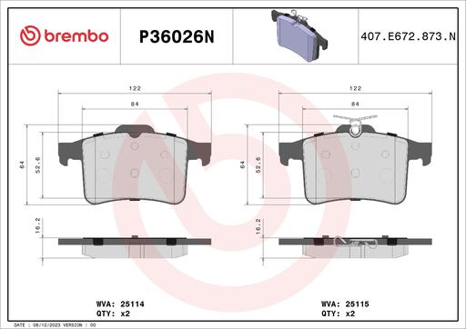 [P36026N] BRAKE PADS REAR BREMBO CERAMIC JAGUAR