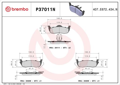[P37011N] BRAKE PADS REAR BREMBO CERAMIC JEEP