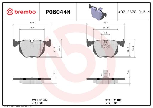 [P06044N] BRAKE PADS REAR BREMBO CERAMIC LAND ROVER