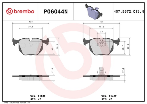 [P06044N] REAR PADS BREMBO CERAMIC LAND ROVER