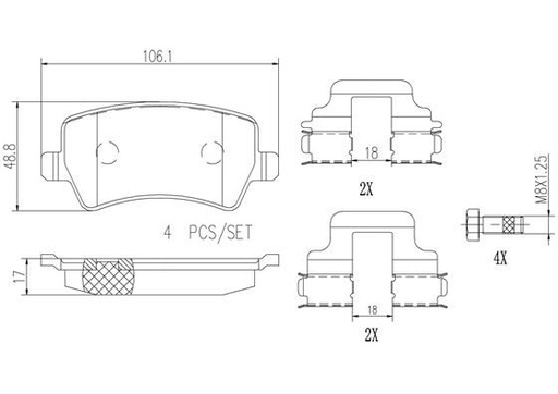 [P24078N] REAR PADS BREMBO CERAMIC LAND ROVER/VOLVO