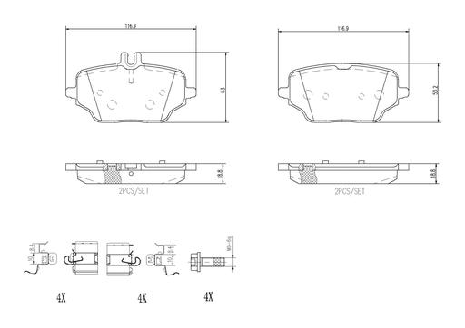 [P50162N] BRAKE PADS REAR BREMBO CERAMIC MERC