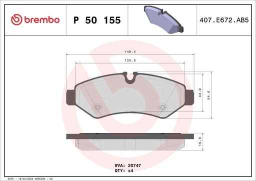 [P50155] REAR PADS BREMBO MERC