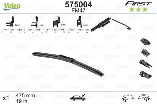 [FM40] WIPER BLADE [FRONT] VALEO FIRST MULTICONNECTION [400MM 16 INCH - FLAT WIPER BLADE - ADAPTOR M+A+B+C INCLUDED] 575002
