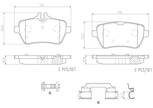 [P50117N] BRAKE PADS REAR BREMBO CERAMIC MERC