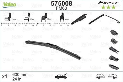 [FM53] WIPER BLADE [FRONT] VALEO FIRST MULTICONNECTION [530MM 21 INCH - FLAT WIPER BLADE - UNIVERSAL - ADAPTOR M+A+B INCLUDED] 575006