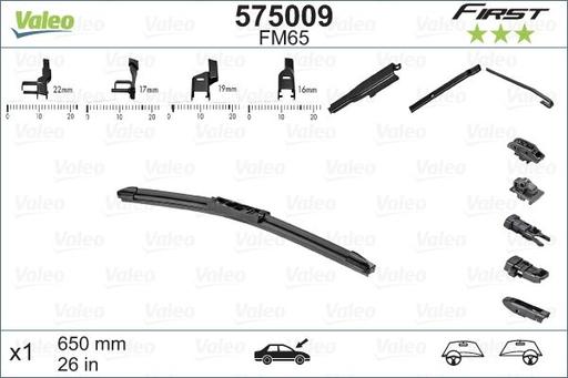 [FM55] WIPER BLADE [FRONT] VALEO FIRST MULTICONNECTION [550MM 22 INCH - FLAT WIPER BLADE - UNIVERSAL - ADAPTOR M+A+B+C INCLUDED] 575007
