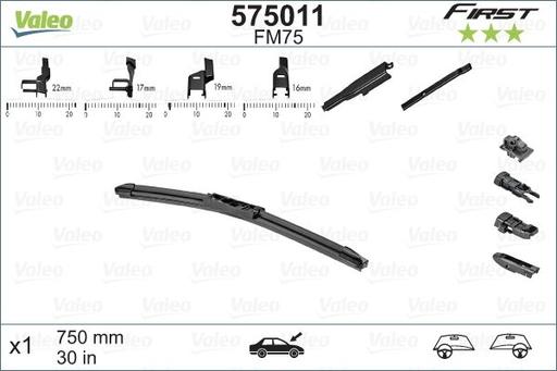 [FM65] WIPER BLADE [FRONT] VALEO FIRST MULTICONNECTION [650MM 26 INCH - FLAT WIPER BLADE - ADAPTOR M+A+B+C INCLUDED] 575009