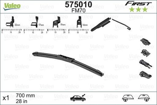 [FM70] WIPER BLADE [FRONT] VALEO FIRST MULTICONNECTION [700MM 28 INCH - FLAT WIPER BLADE - ADAPTOR M+A+B INCLUDED] 575010
