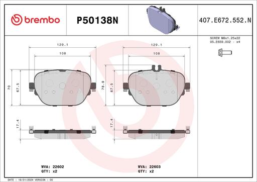[P50138N] BRAKE PADS REAR BREMBO CERAMIC MERC