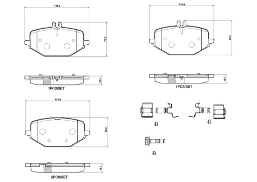 [P50168N] REAR PADS BREMBO CERAMIC MERC