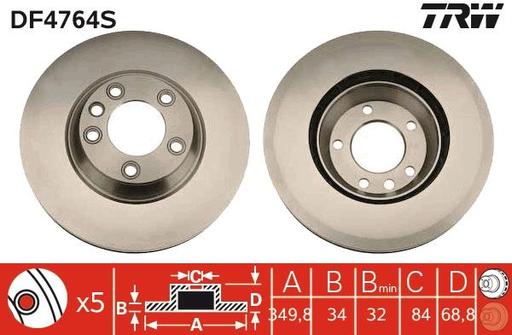 [DF4764S] BRAKE DISC FRONT LH 350MM TRW VAG